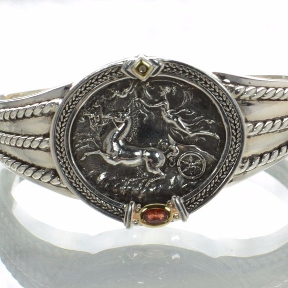 SeidenGang Solid 925 Sterling Silver & 18K Gold Cuff Bracelet - Picture 4 of 8